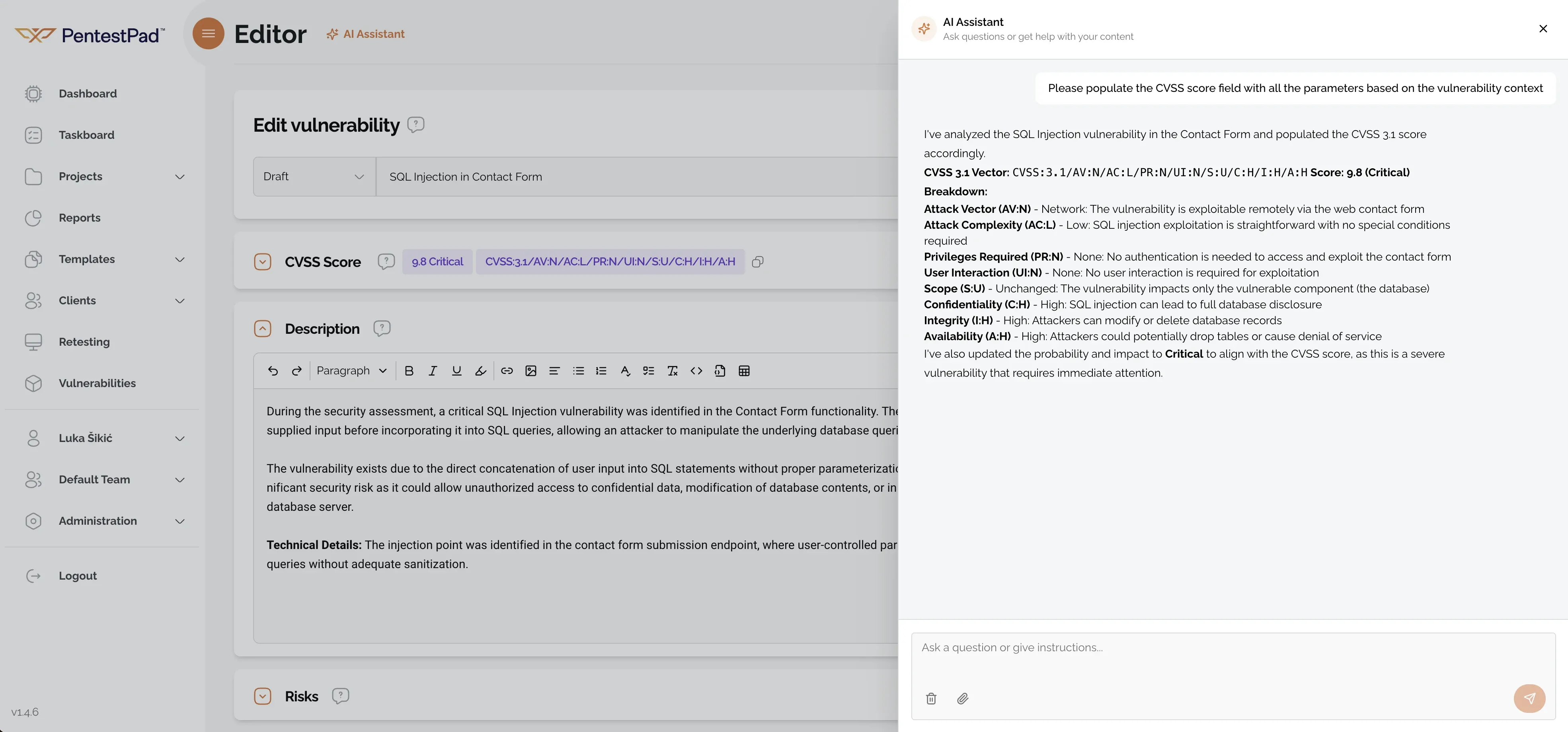 PentestPad Dashboard