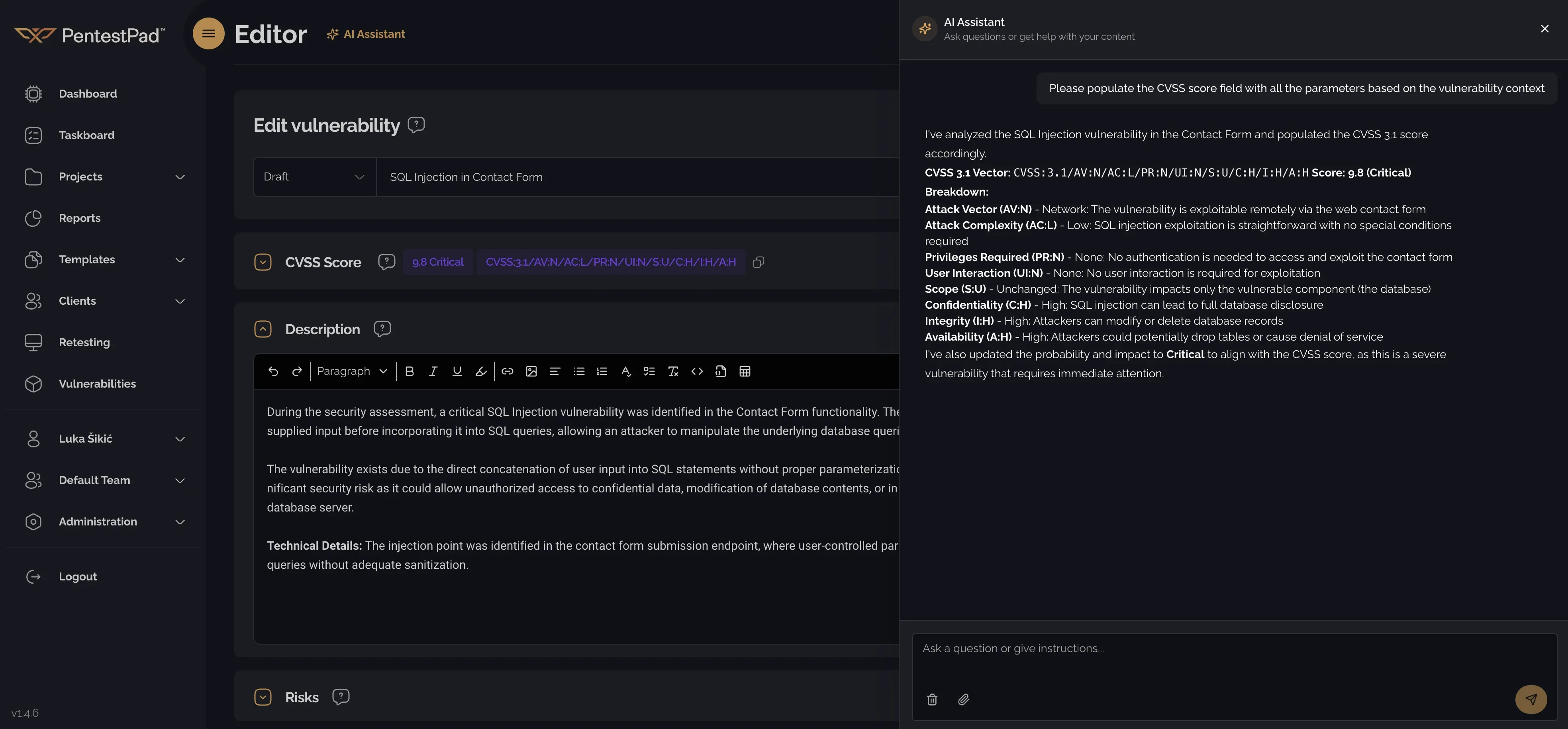 PentestPad Dashboard