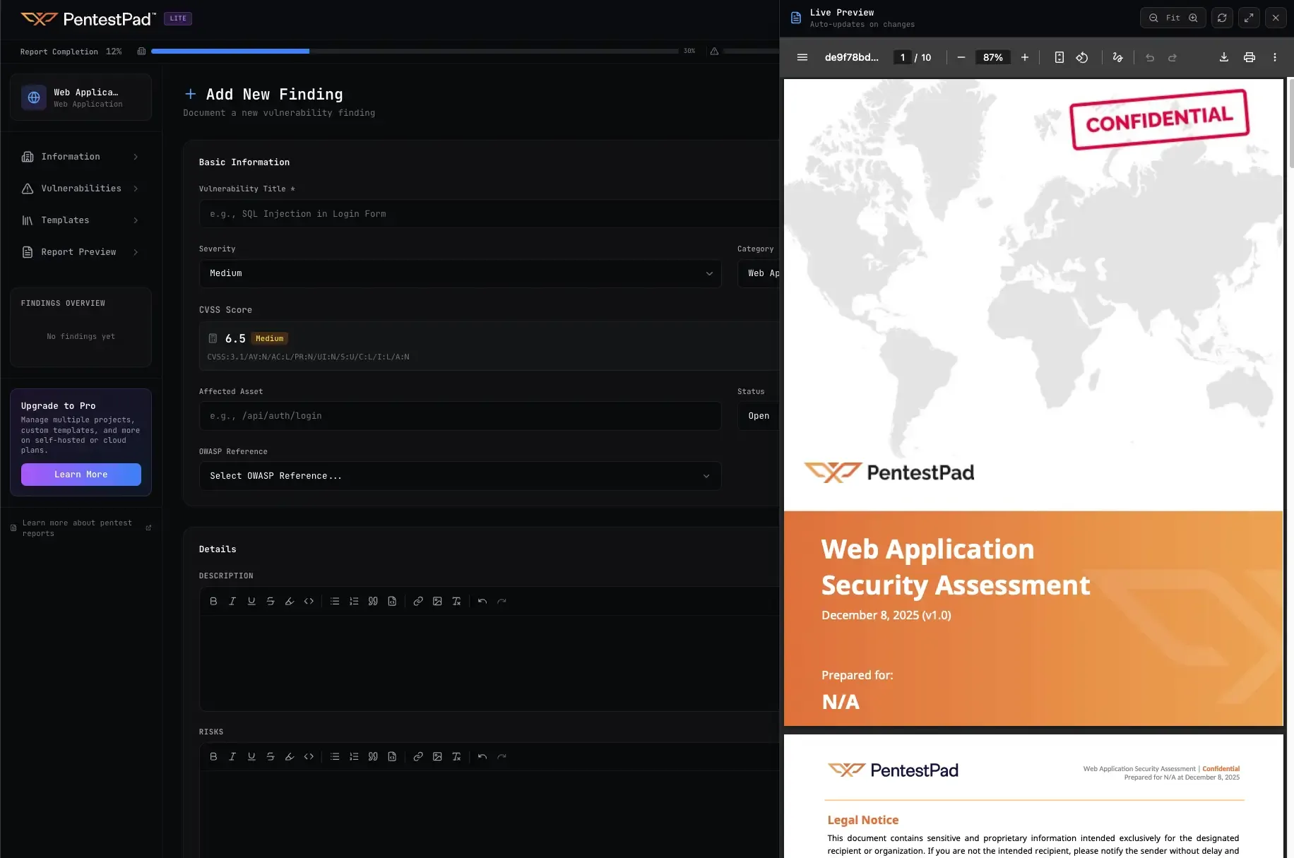 PentestPad Dashboard