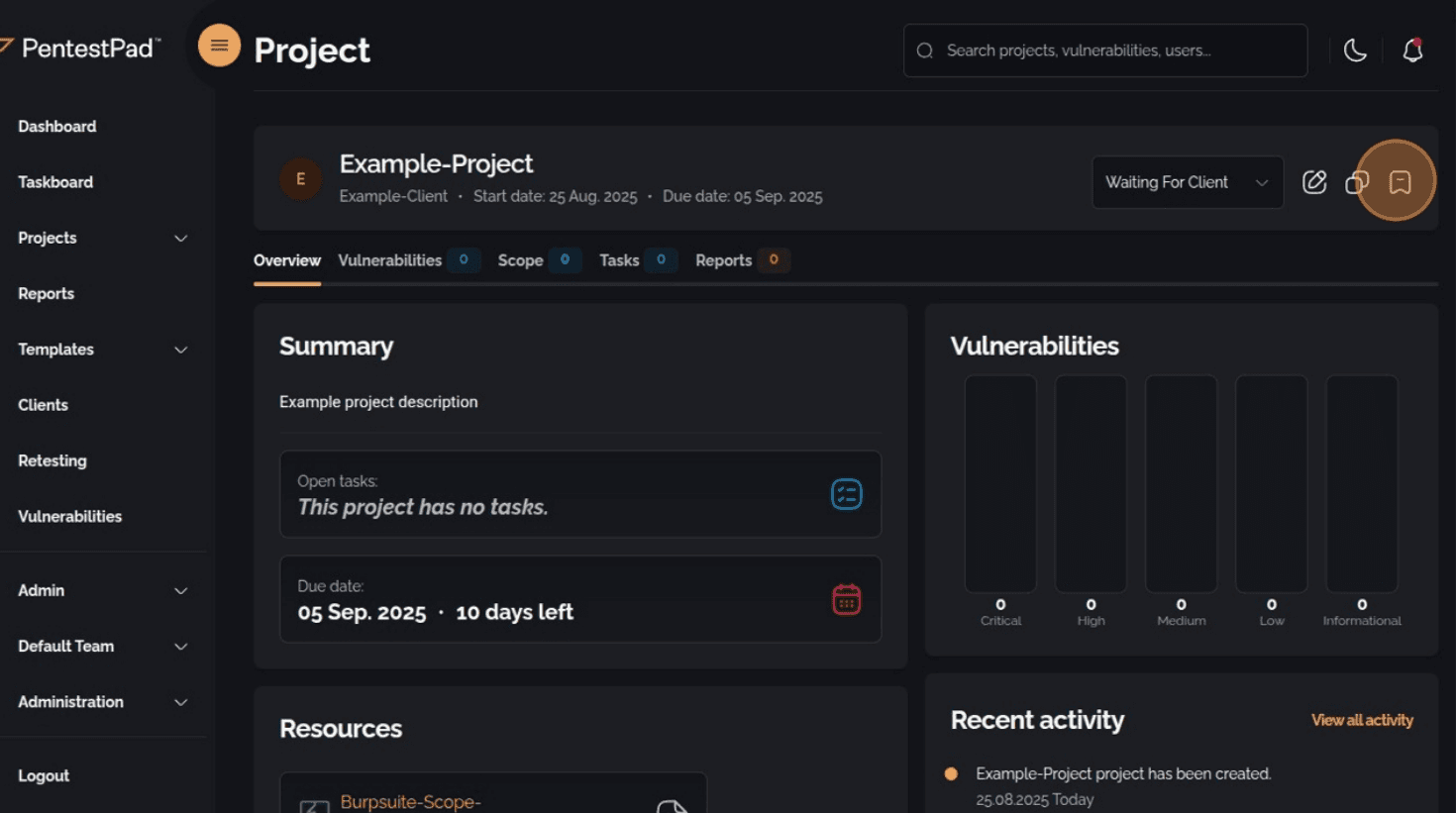 Archive icon displayed in the Project Overview menu
