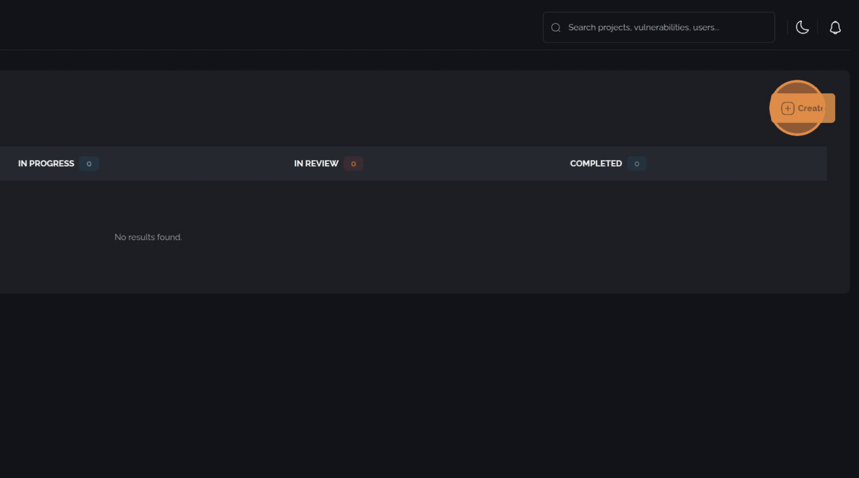 Create button on the Project Board page