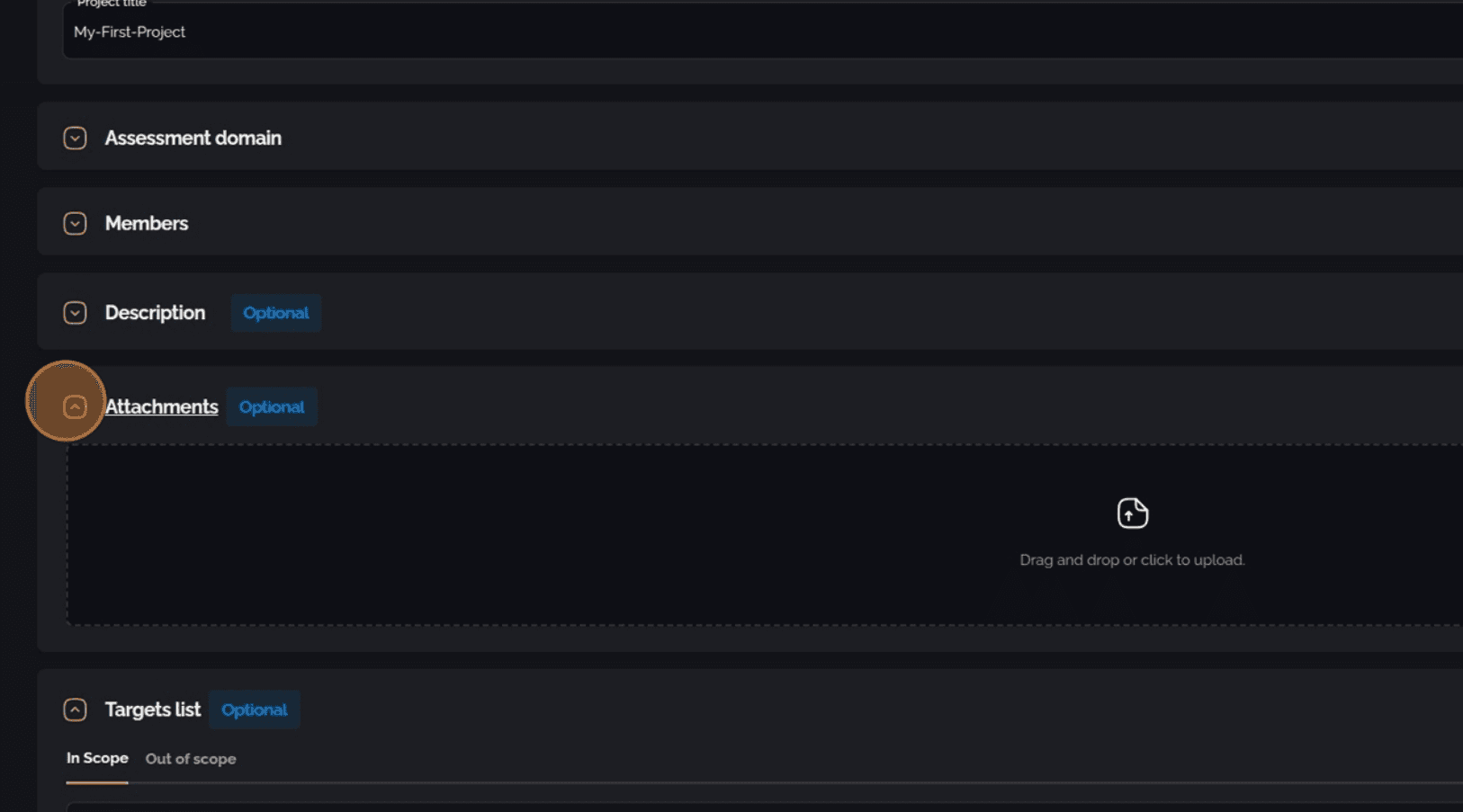 Section for uploading project attachments