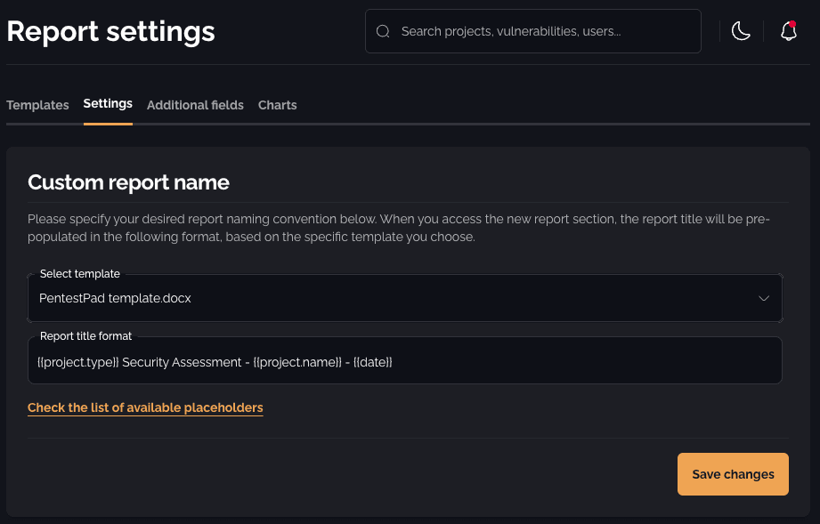Custom report name setting