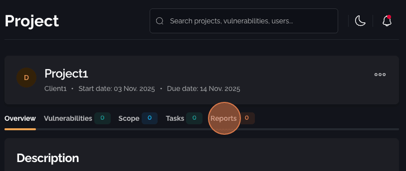 Project overview with Reports link highlighted in overview navigation