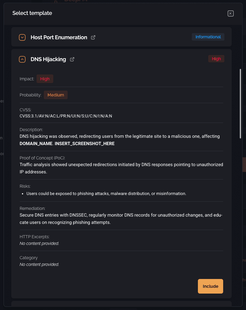Vulnerability template editor page
