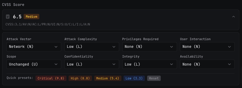 CVSS Calculator in Pentest Report