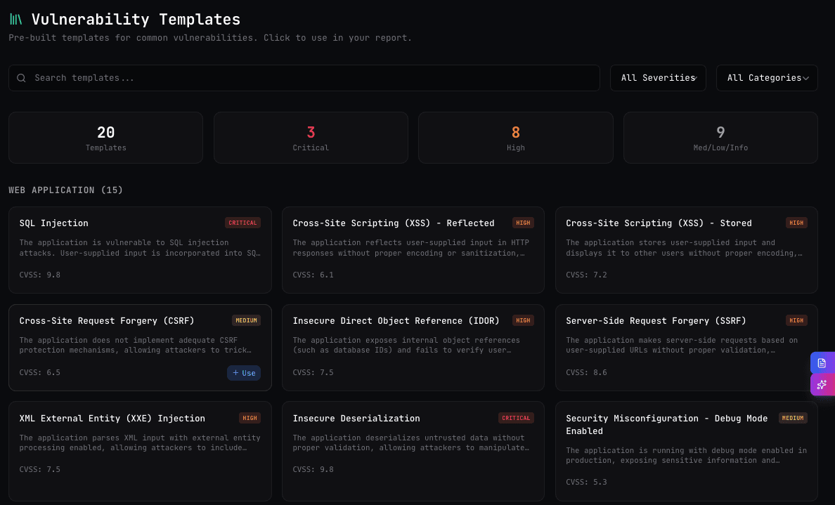 Vulnerability Templates for Pentest Reports