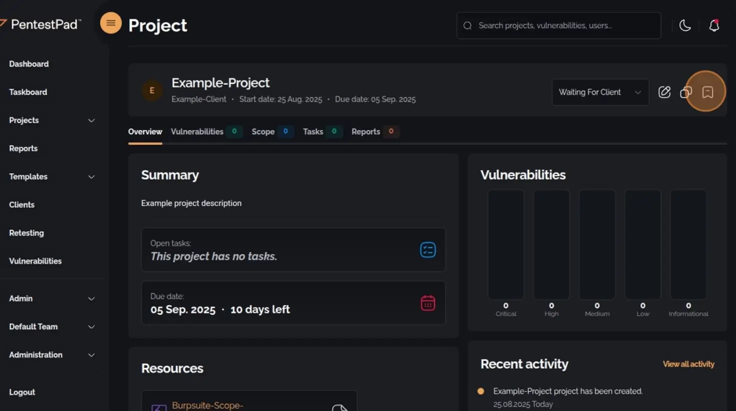 Archive icon displayed in the Project Overview menu