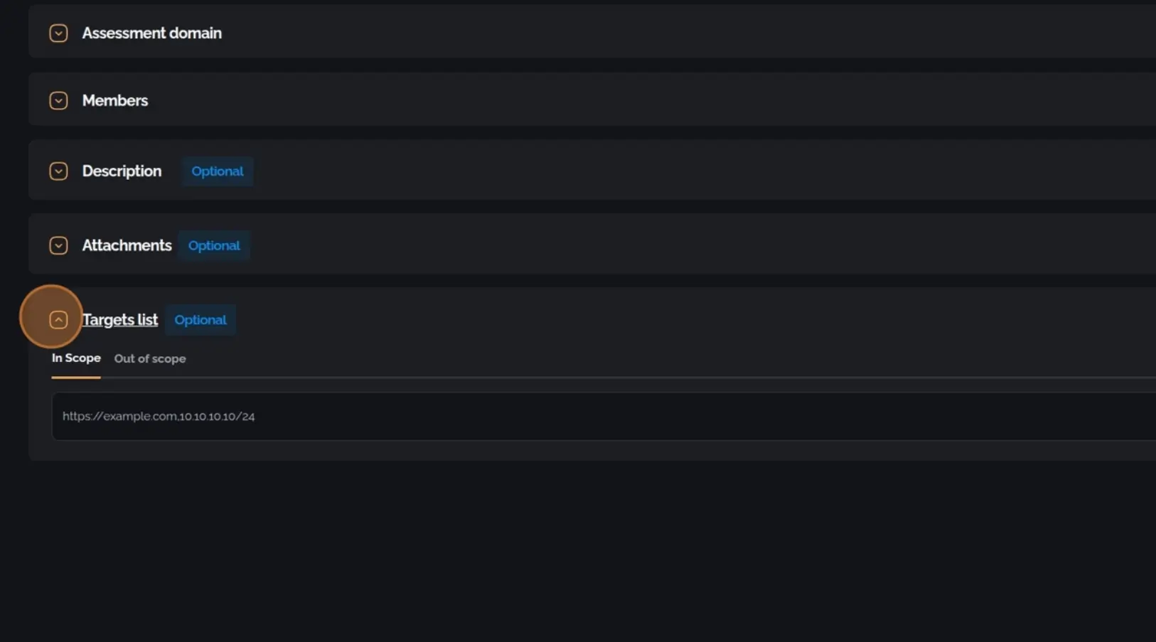 Fields for specifying project target scope