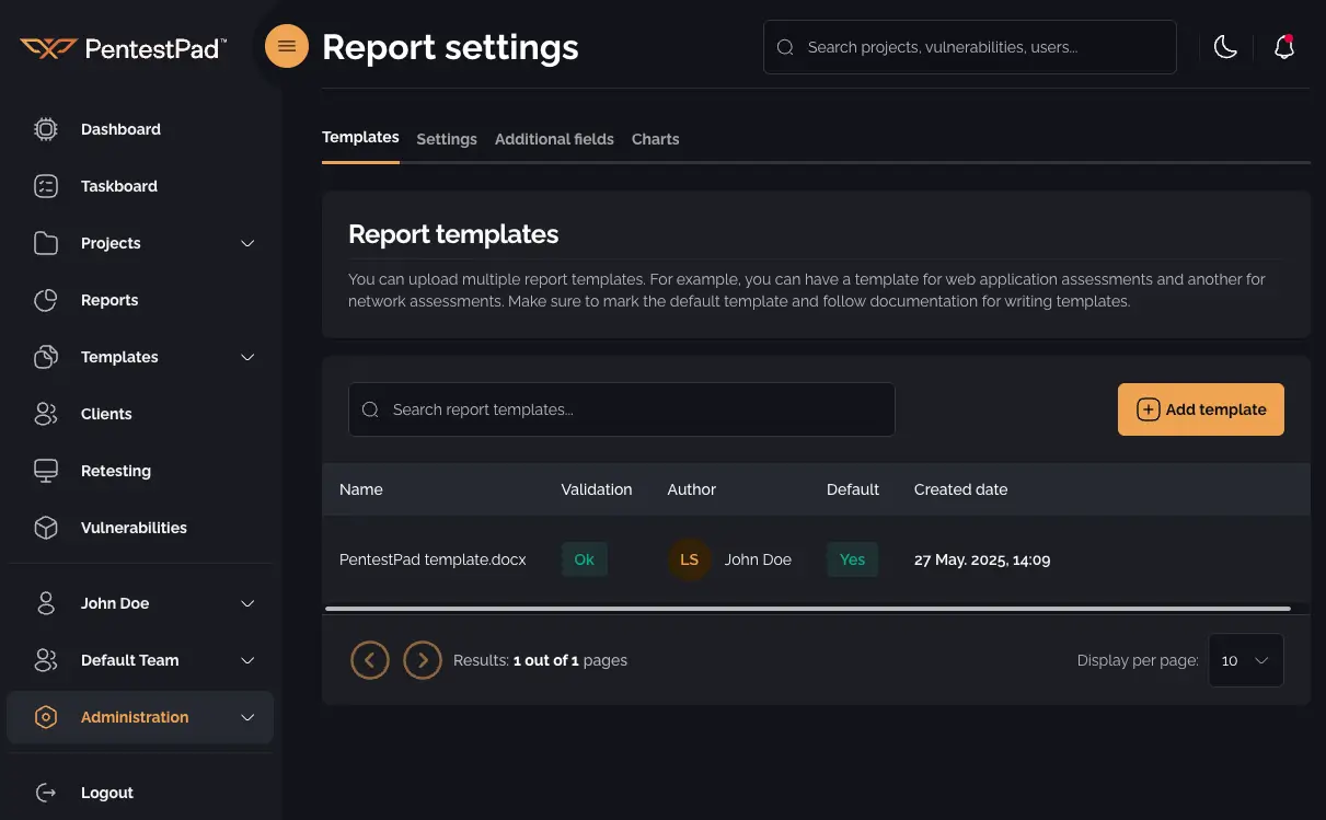Report templates table