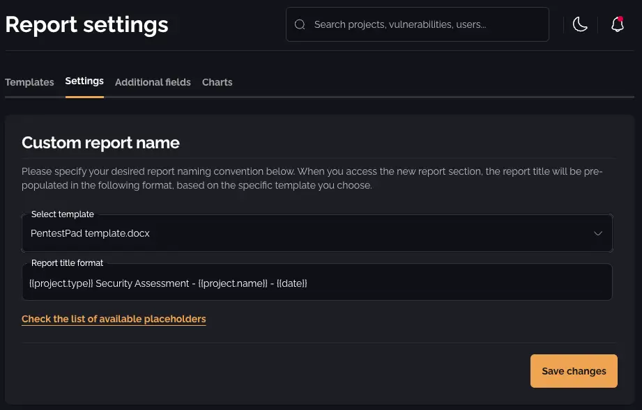 Custom report name setting